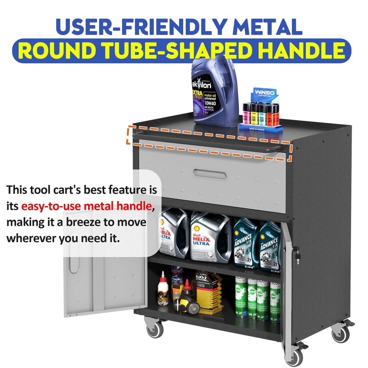 Sturdy Metal Tool Cabinet with Drawer & Locking Doors - Mobile Garage Storage
