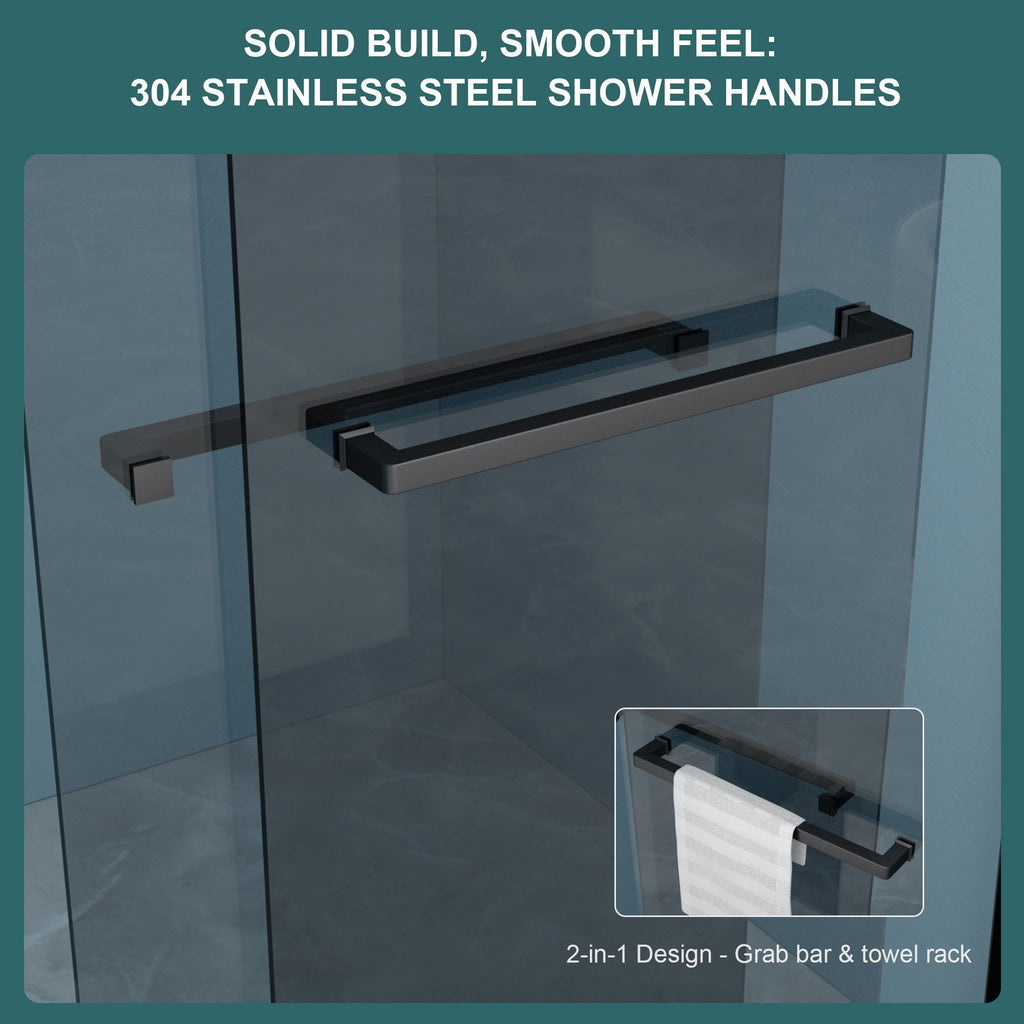 Double Sliding Glass Shower Door with Tempered Glass - Matte Black