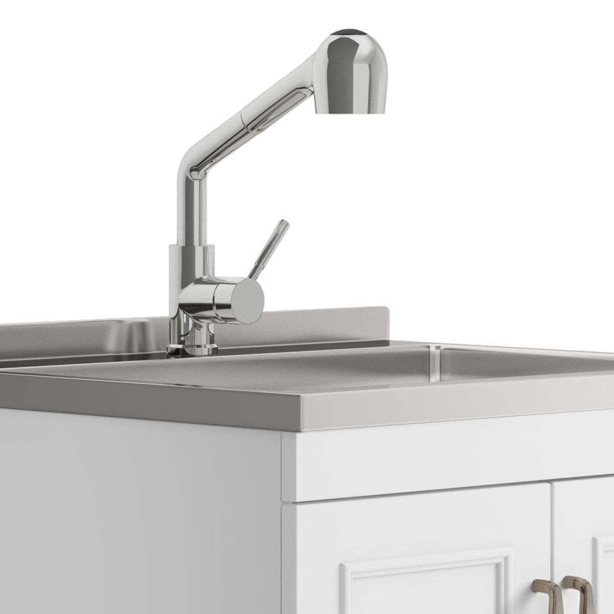Laundry Cabinet with Faucet and Sink - Durable Wood - White