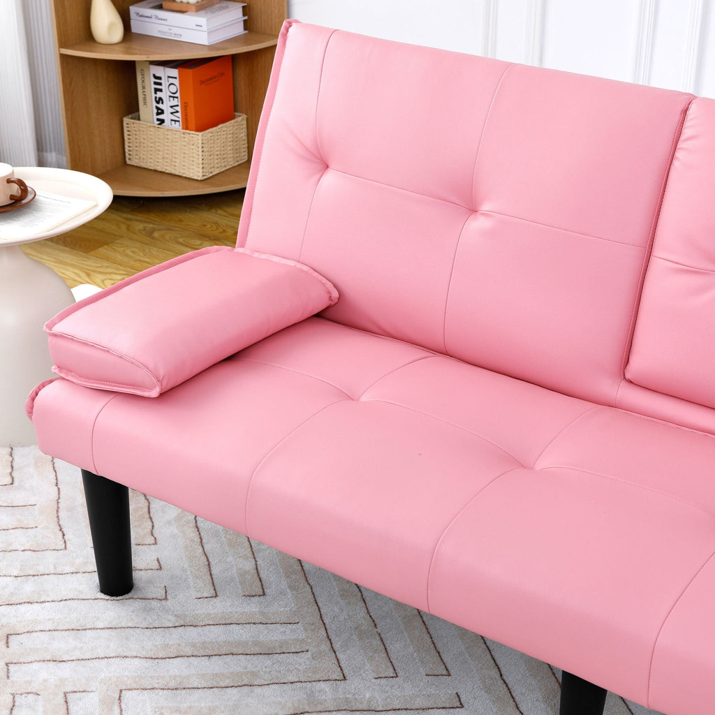 Foldable Sofa Bed with Cup Holder and Solid Wood Frame - Multiple Colors