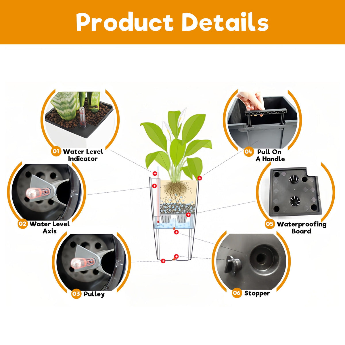 Tall Planters Set with Auto Watering and Water Level Monitor - Polypropylene