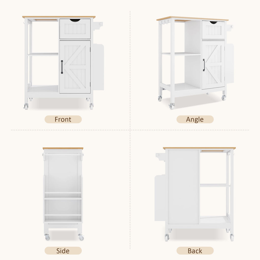 Kitchen Island Cart with Mobile Storage Cabinets - MDF & Metal
