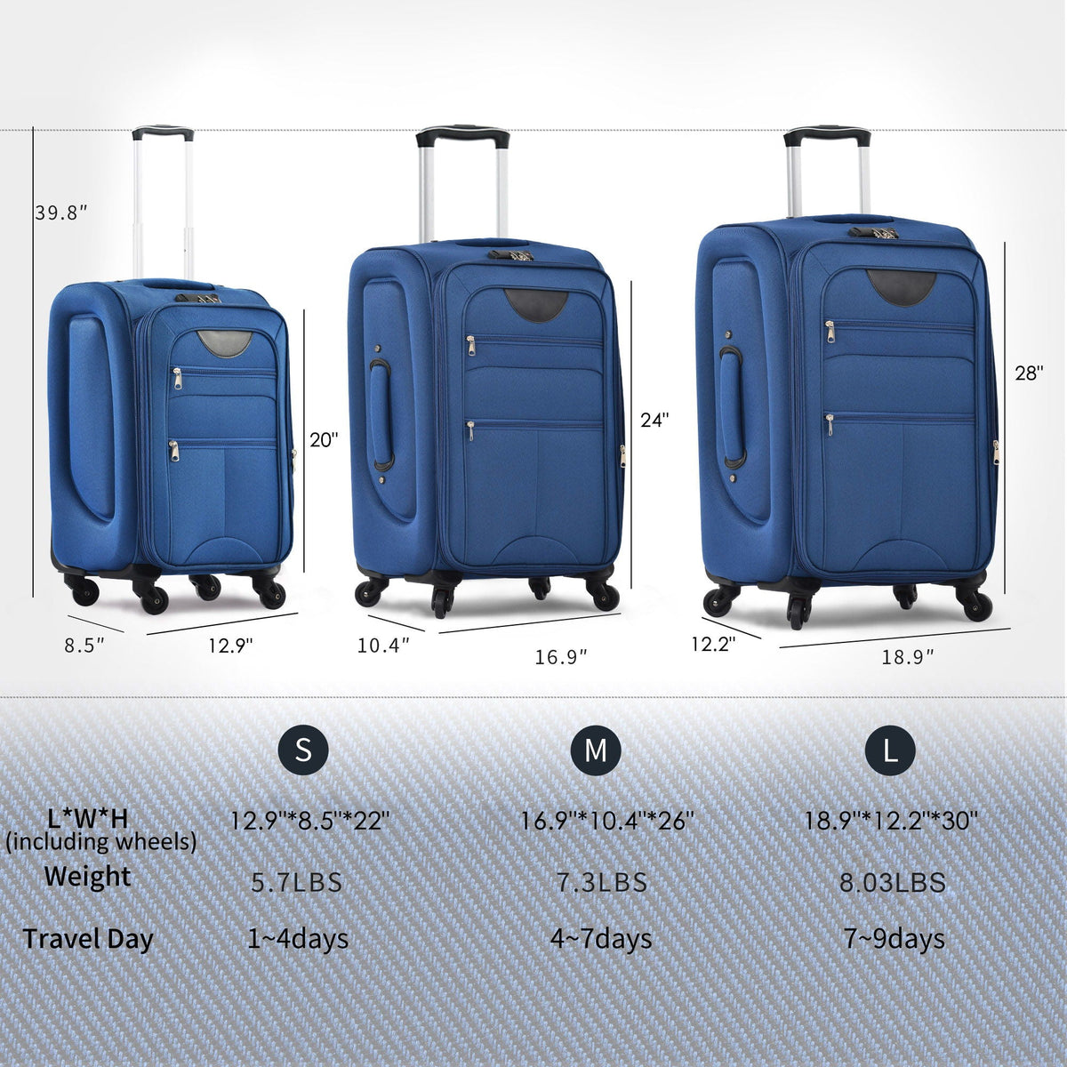 Expandable Softside Luggage 3 Piece Set with Spinner Wheels - Multiple Colors