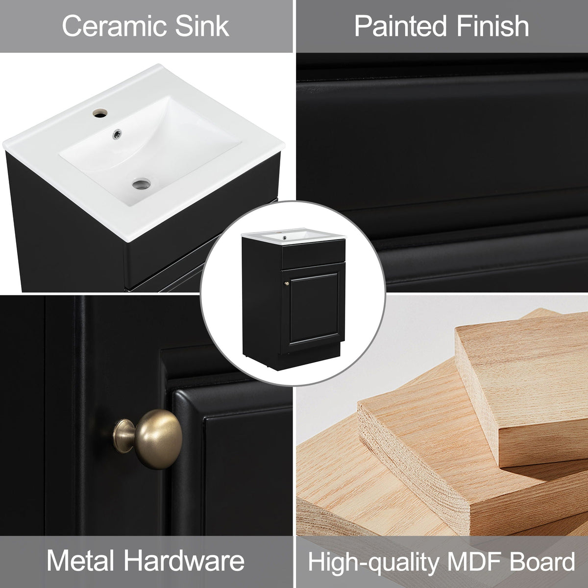 Bathroom Vanity with Sink and Adjustable Shelf - Multiple Colors