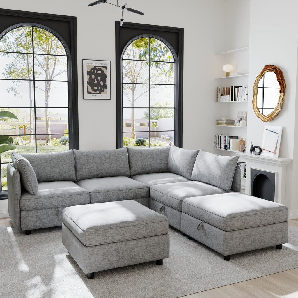 Modular Sectional Sofa with Storage - Chenille Upholstery