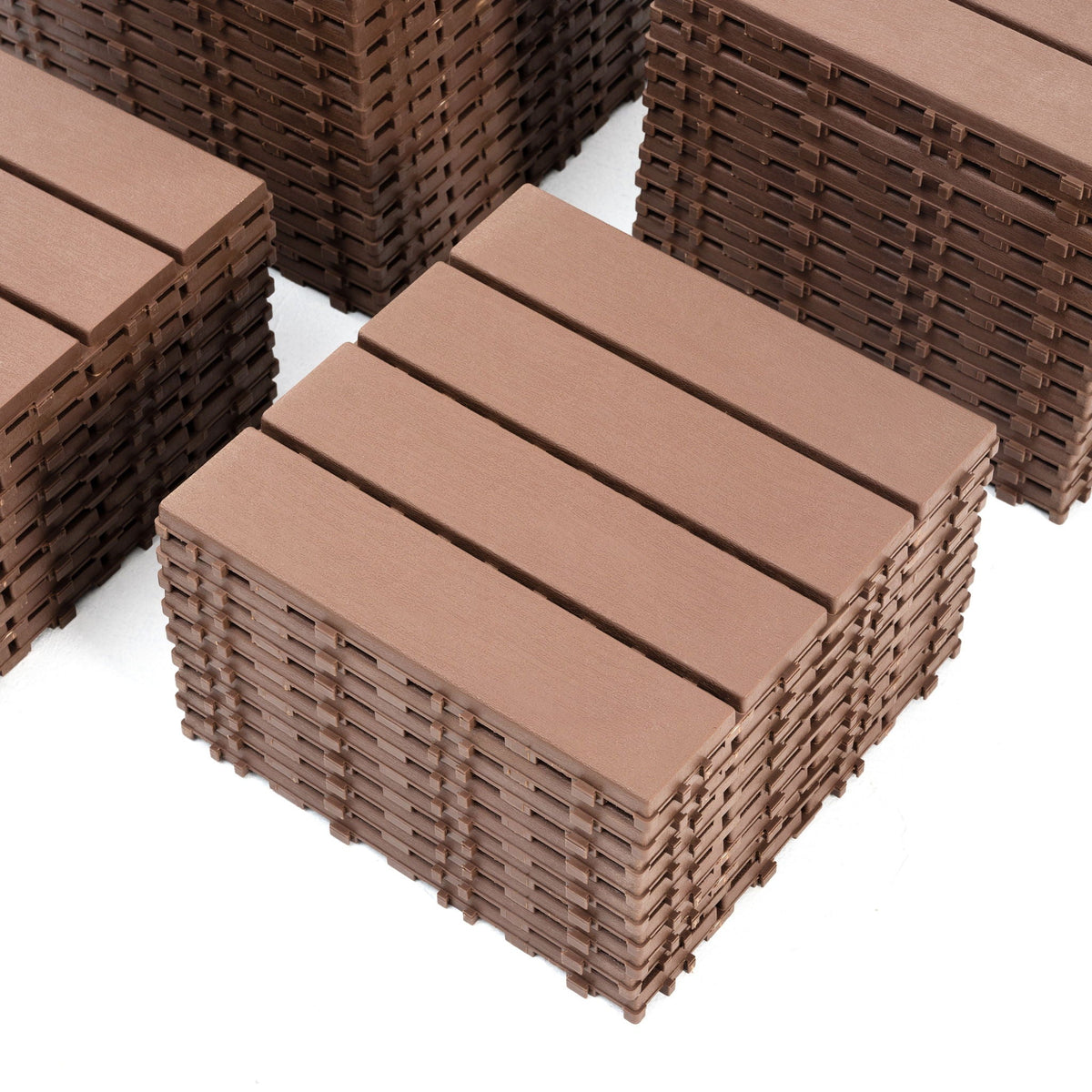 Interlocking Deck Tiles 44 Pack with Easy Click Installation - Dark Brown or Dark Gray