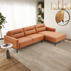 L-Shaped Sectional Couch with Solid Wood Frame and Vegan Upholstery - Yellow or Light Brown