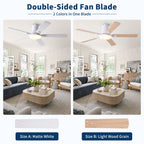 Flush Mount Ceiling Fan with LED Light and Remote Control - Black, White, Pearl Silver