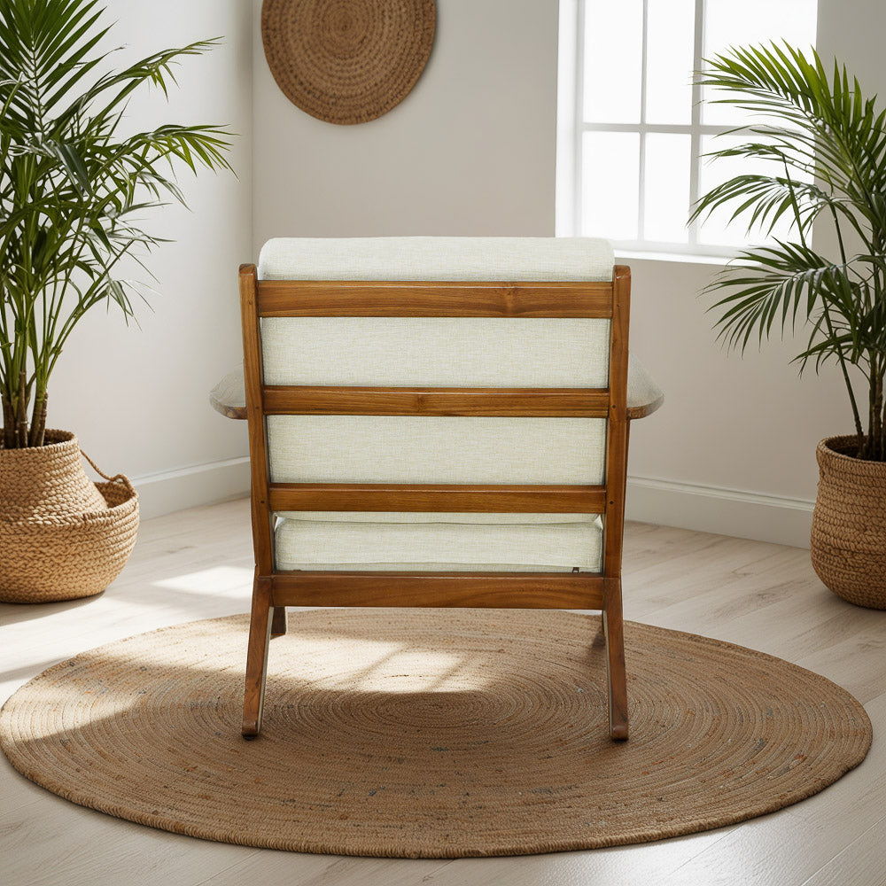 Genuine Lounge Chair with Solid Wood Frame - Beige, Green, Light Blue