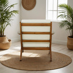 Genuine Lounge Chair with Solid Wood Frame - Beige, Green, Light Blue