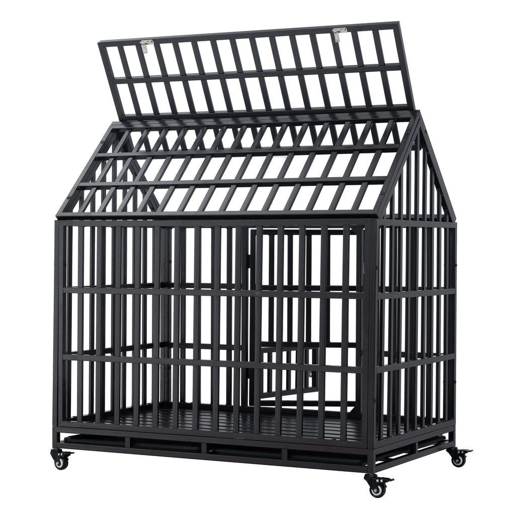 Heavy Duty Dog Crate with Lockable Wheels - Black