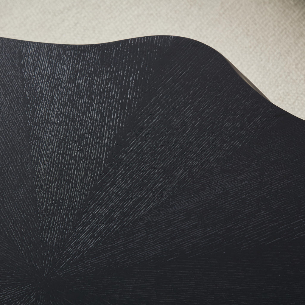 Modern Petal Shape Side Table with Sculptural Base - Black