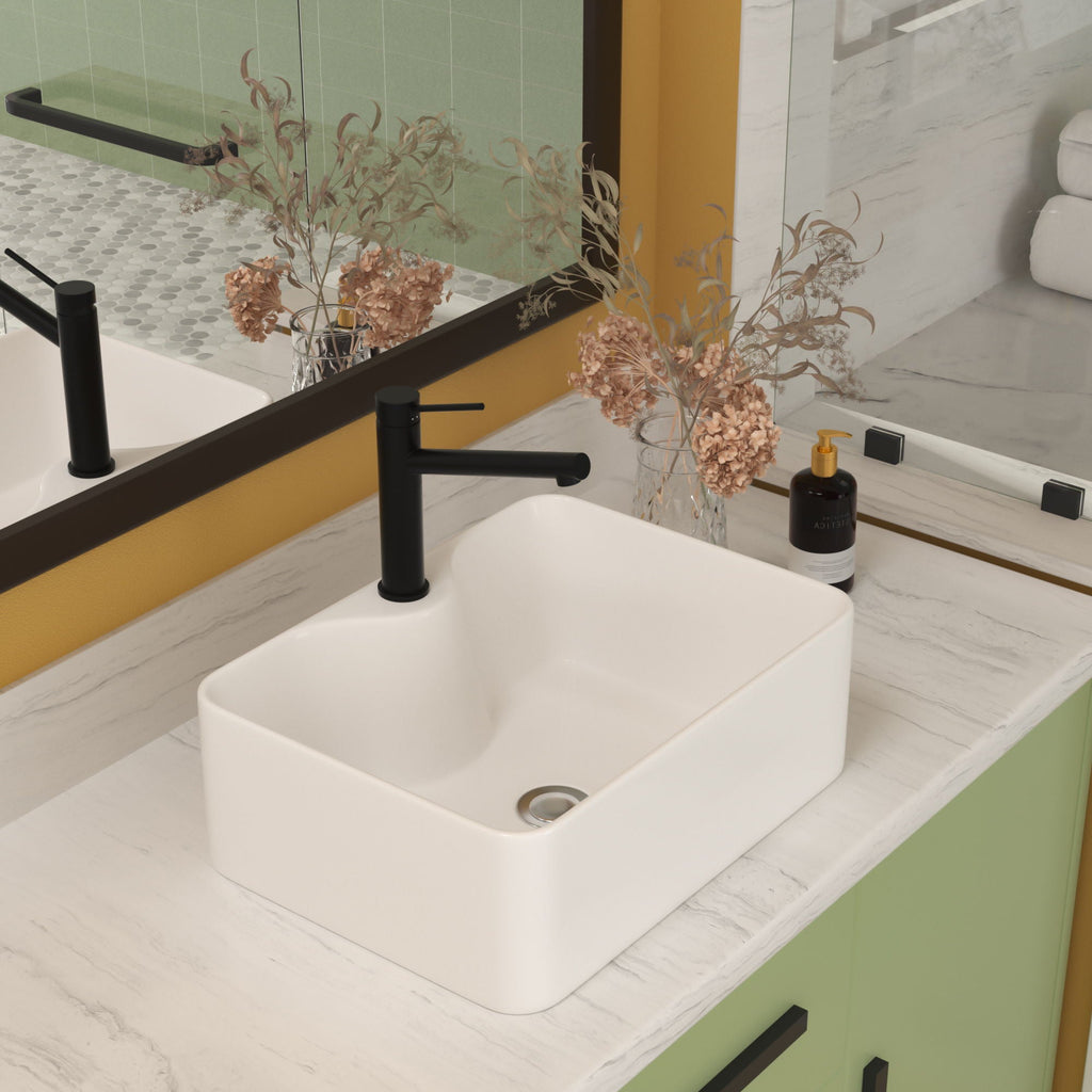 Modern Ceramic Rectangular Vessel Bathroom Sink with Sleek Design - White