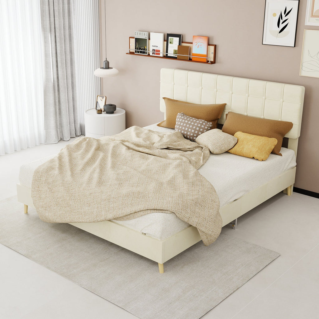 Modern Upholstered Queen Bed Frame with Tufted Headboard – Holland Velvet