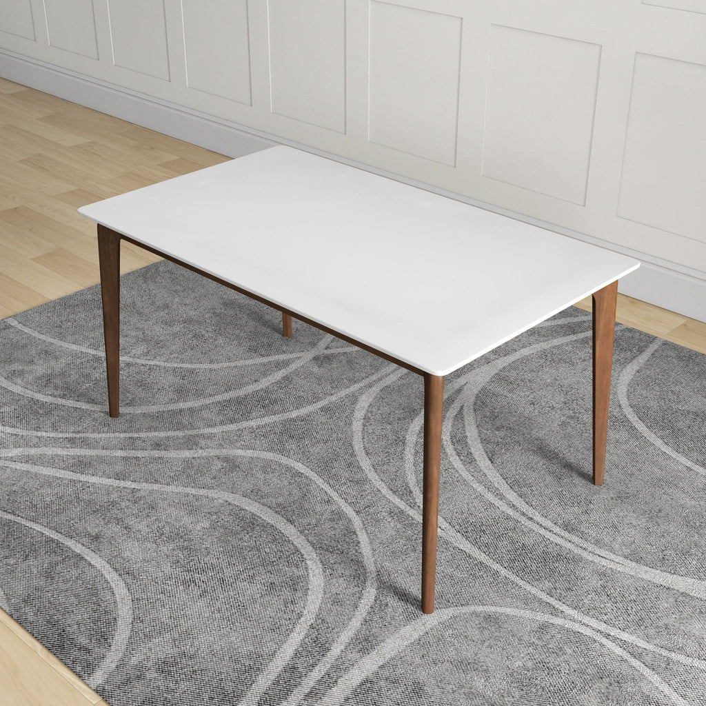 Rectangular Modern Dining Table with Solid Wood Construction – Dark Brown or White