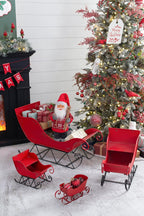 Red Iron Christmas Santa Sleigh Decoration with Durable Iron Construction