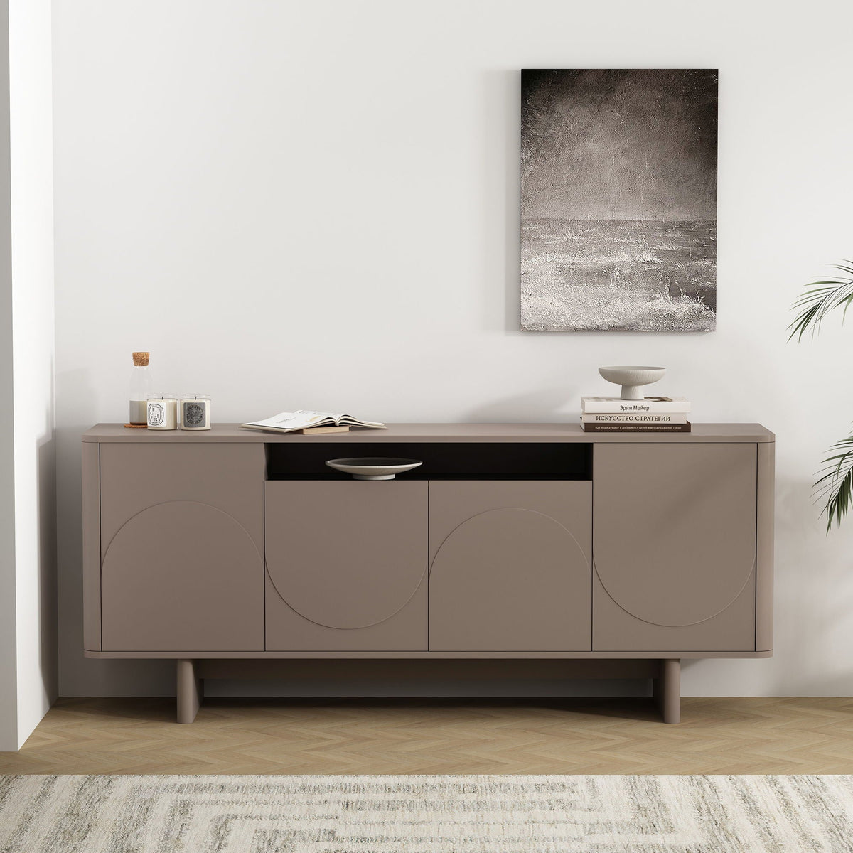Sideboard With Adjustable Shelves and Soft Close Doors - White, Light Brown, Green
