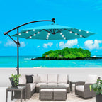 10 ft Outdoor Patio Umbrella with Solar LED Lighting - Turquoise