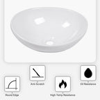 Oval Vessel Bathroom Sink with Stain-Resistant Ceramic - White