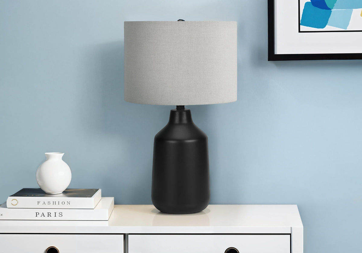 Contemporary Concrete Table Lamp with Fabric Shade - Dark Gray, Beige, or Black