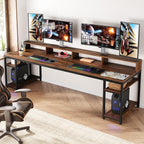 2 Person Desk with Monitor Stand and Dual Storage - Brown / Black