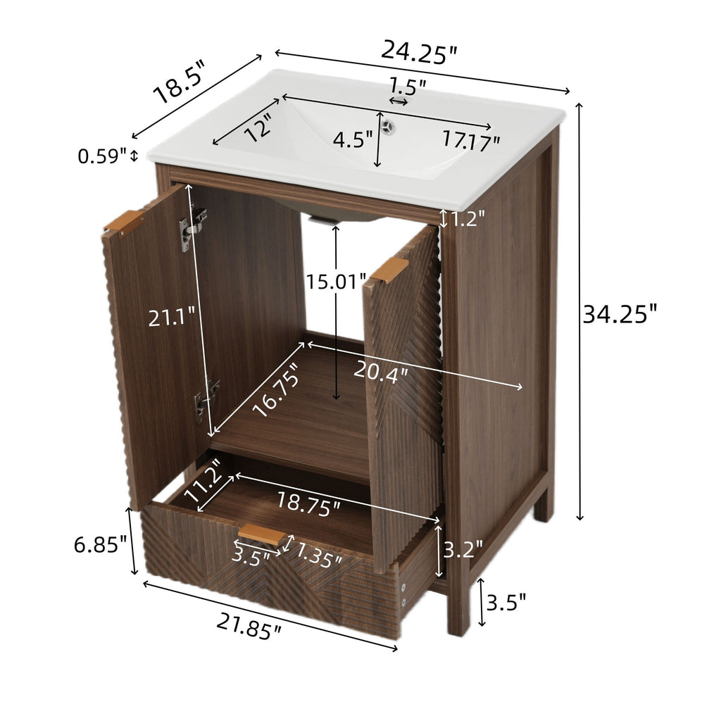 Modern Bathroom Vanity with Sink Combo – Compact Storage - Dark Brown or White