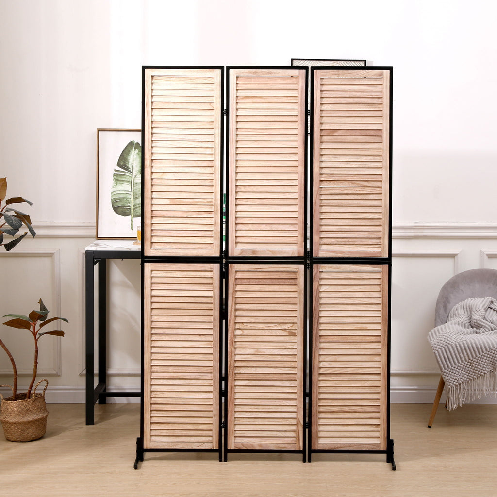 Rustic 3 Panel Room Divider with Metal Frame - Black or Light Brown