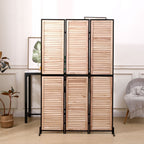 Rustic 3 Panel Room Divider with Metal Frame - Black or Light Brown