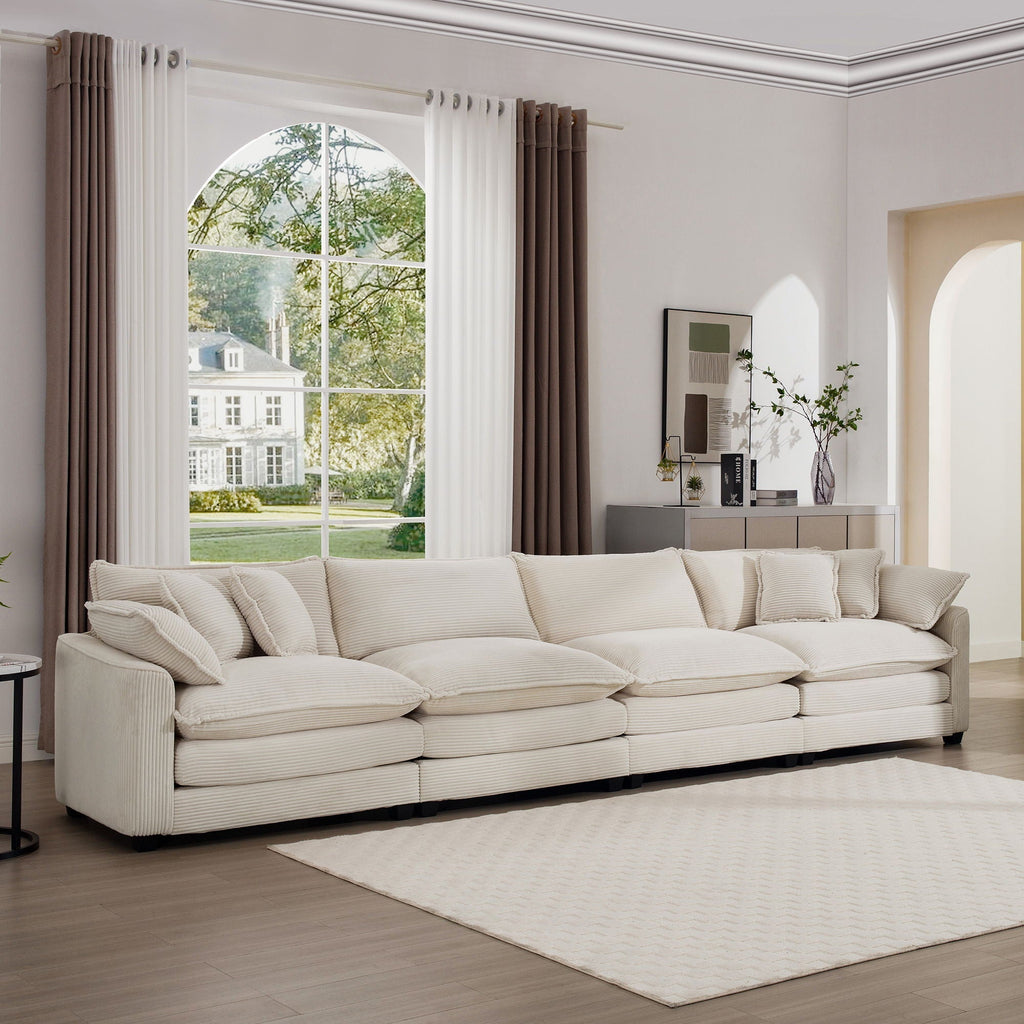 Modern Upholstered 4 Seater Fabric Sofa with Arm and Throw Pillows - Multiple Colors