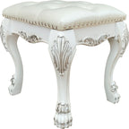 Bone White Vanity Stool with Foam-Padded PU Leather Seat