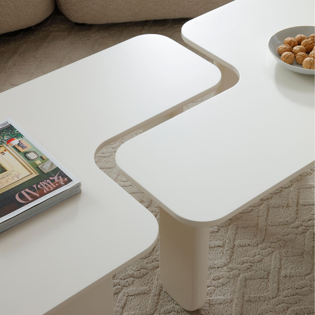 L-Shape Coffee Table with Modular Nesting Design - White or Dark Brown