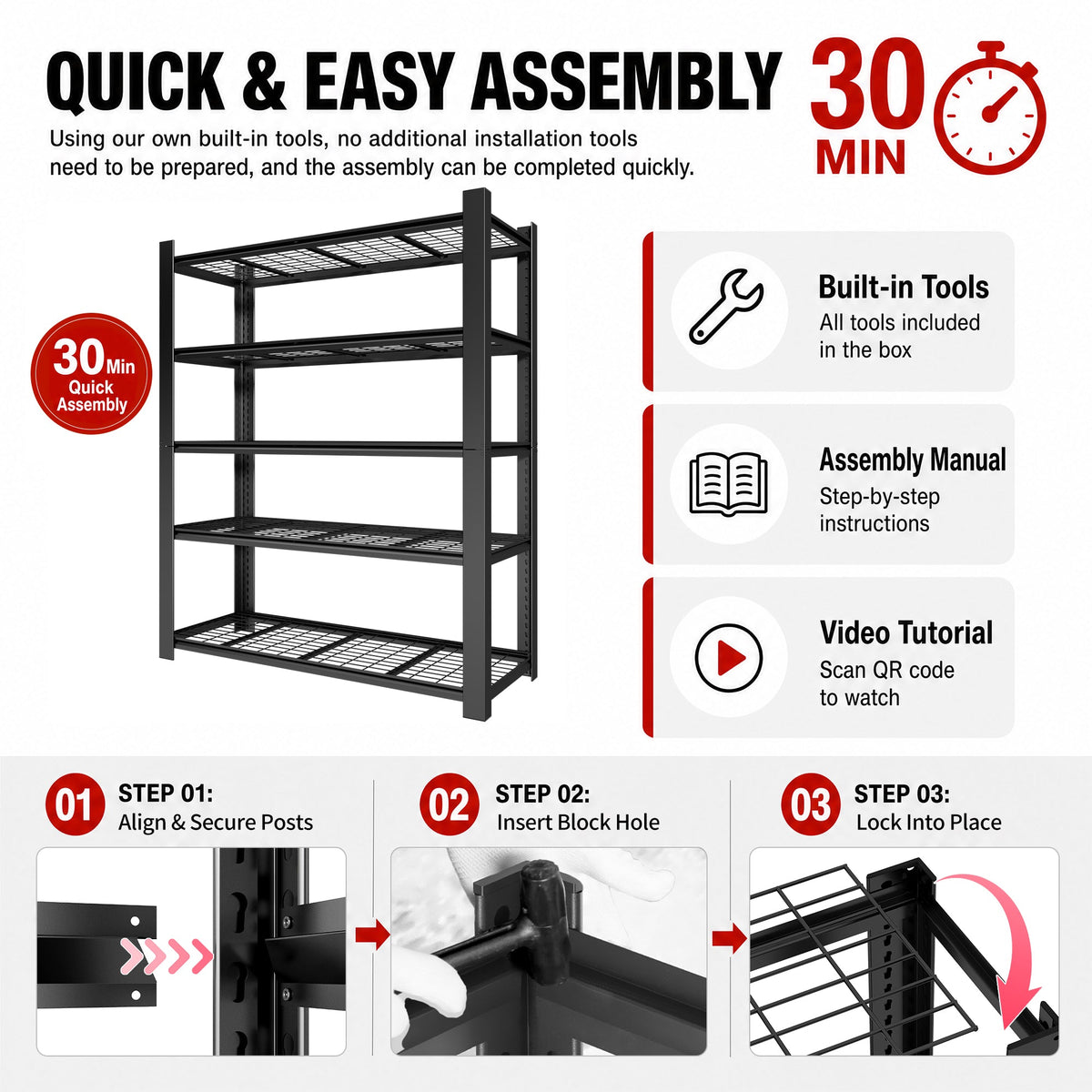 72"H Heavy Duty 5-Tier Shelving Rack