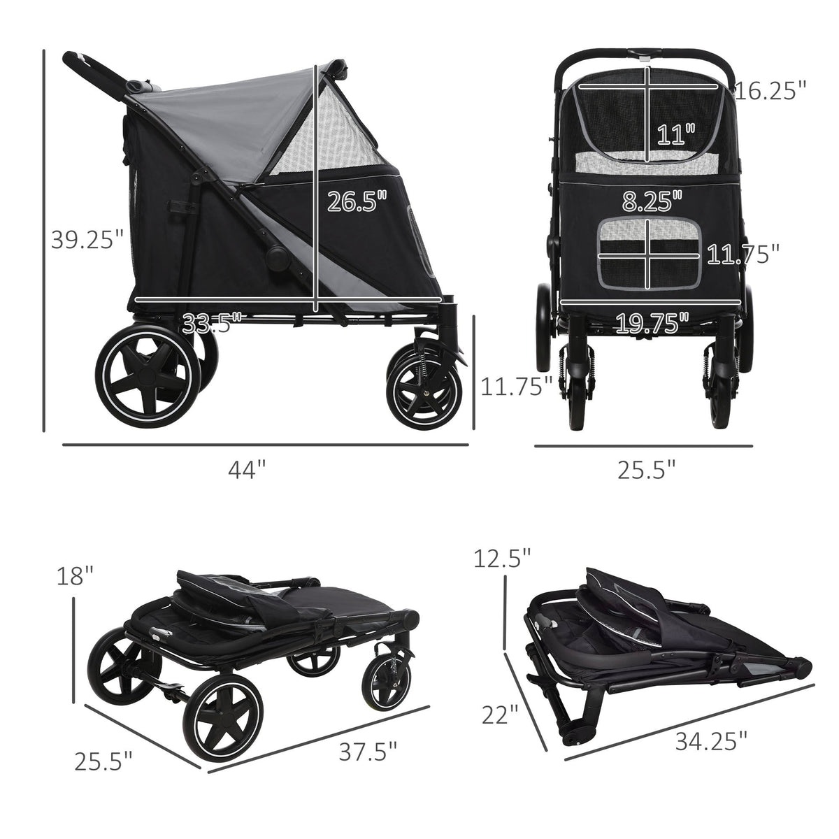 PawHut Foldable Doggy Stroller for Medium Large Dogs and Cats