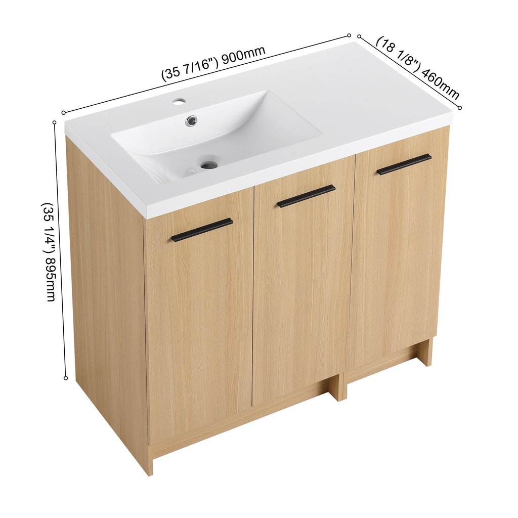 Wall Mounted Floating Bathroom Vanity with Modular 3-Door Cabinet - Light Brown