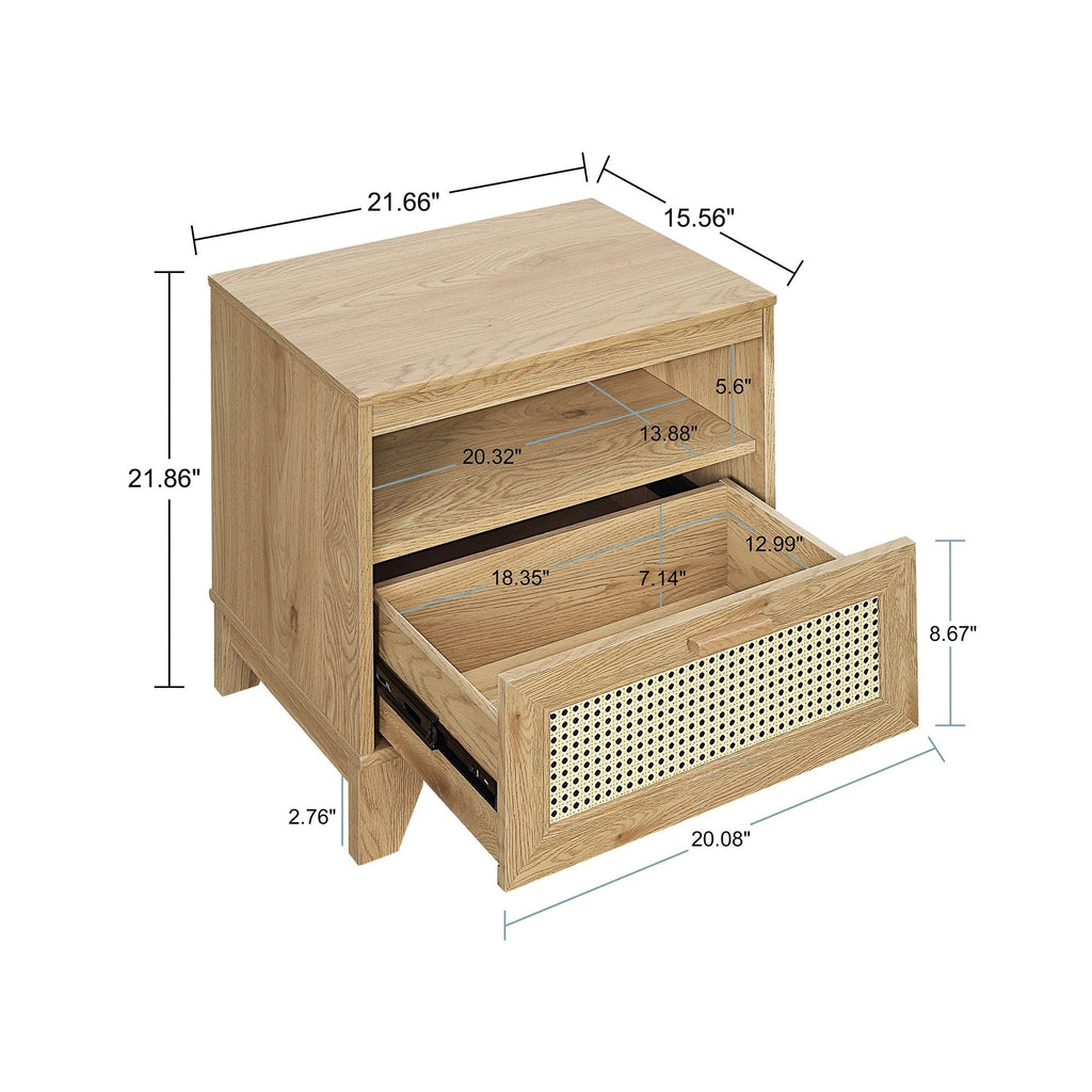 Modern Cane Accent Nightstand with 1 Drawer - Black or Light Brown
