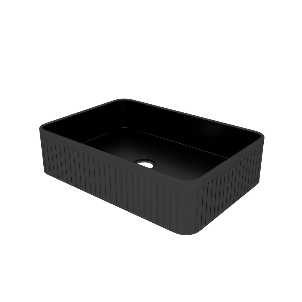 BB17 Integrated Black Ceramic Bathroom Vanity Sink with Scratch-Resistant Finish - Black