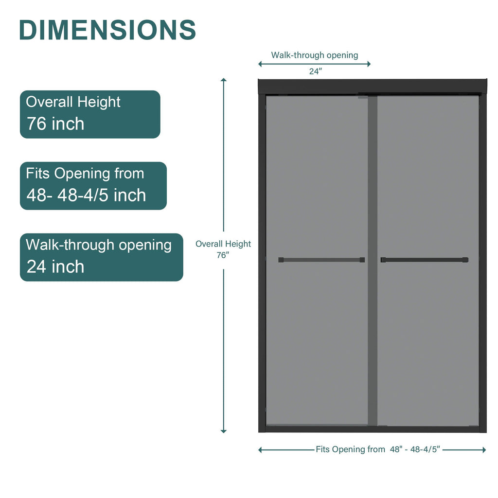Double Sliding Glass Shower Door with Tempered Glass - Matte Black