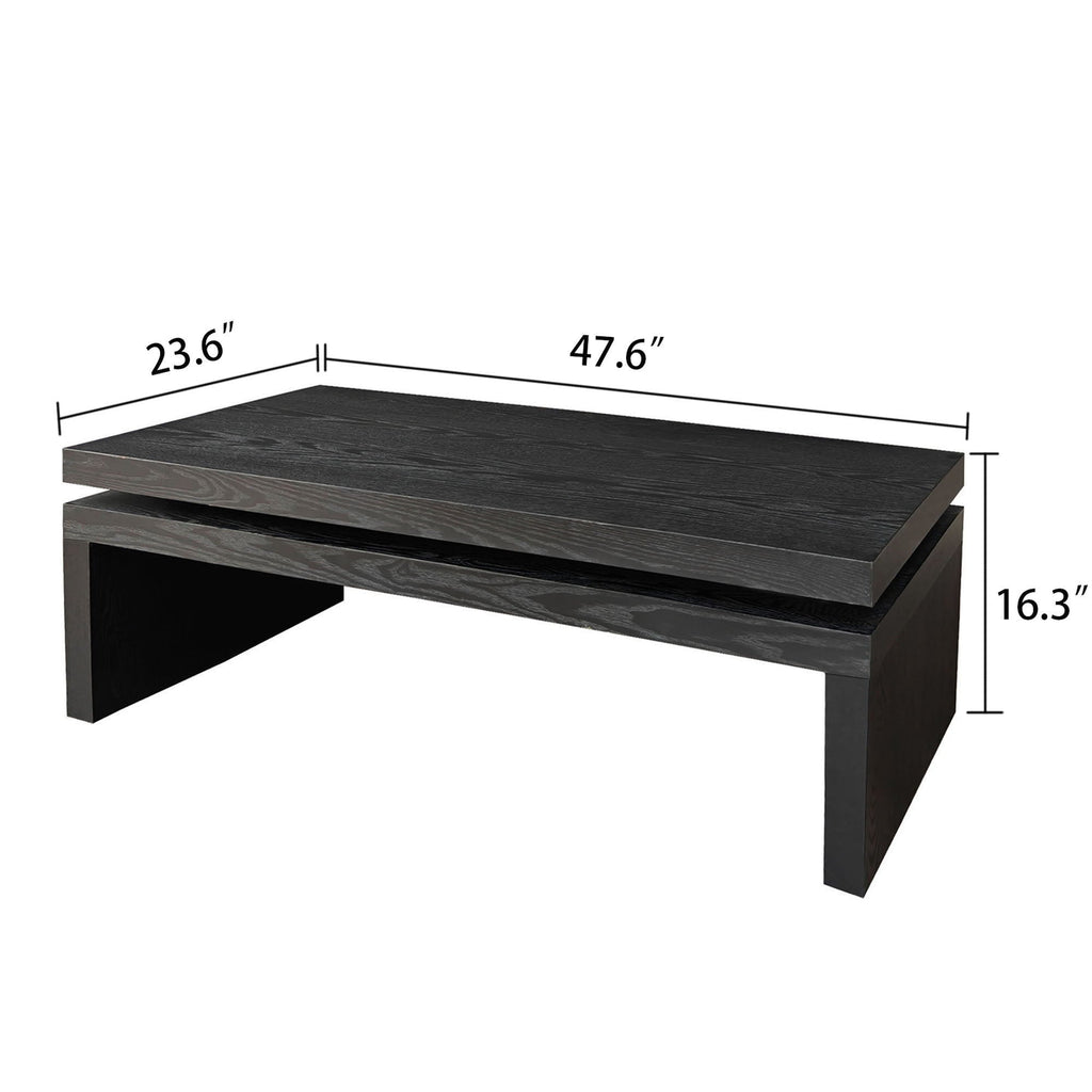 Rectangular Coffee Table with Modern Floating Top Design - Light Brown or Black