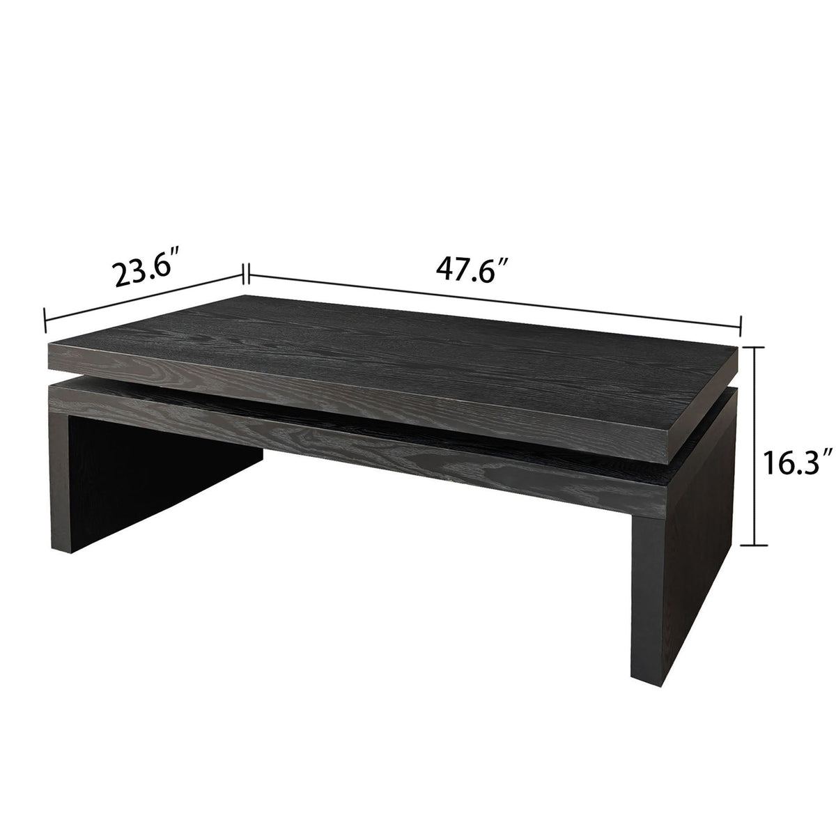 Rectangular Coffee Table with Modern Floating Top Design - Light Brown or Black