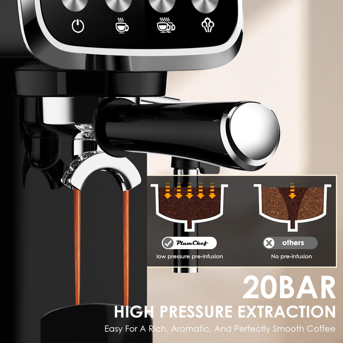 20BAR Slim Vertical Espresso Machine with Professional Pump - Stainless Steel