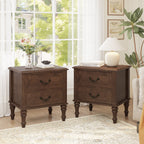 Farmhouse Nightstand with 2 Drawer, Solid Wood Bedside Table - Walnut