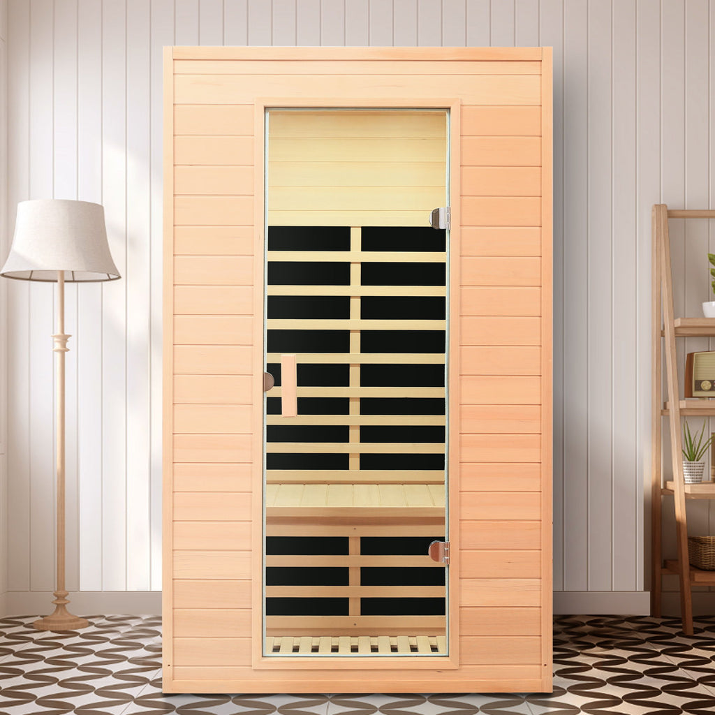 Hemlock Far Infrared Roof Embedded Indoor Sauna Room with LCD Controls - Light Brown