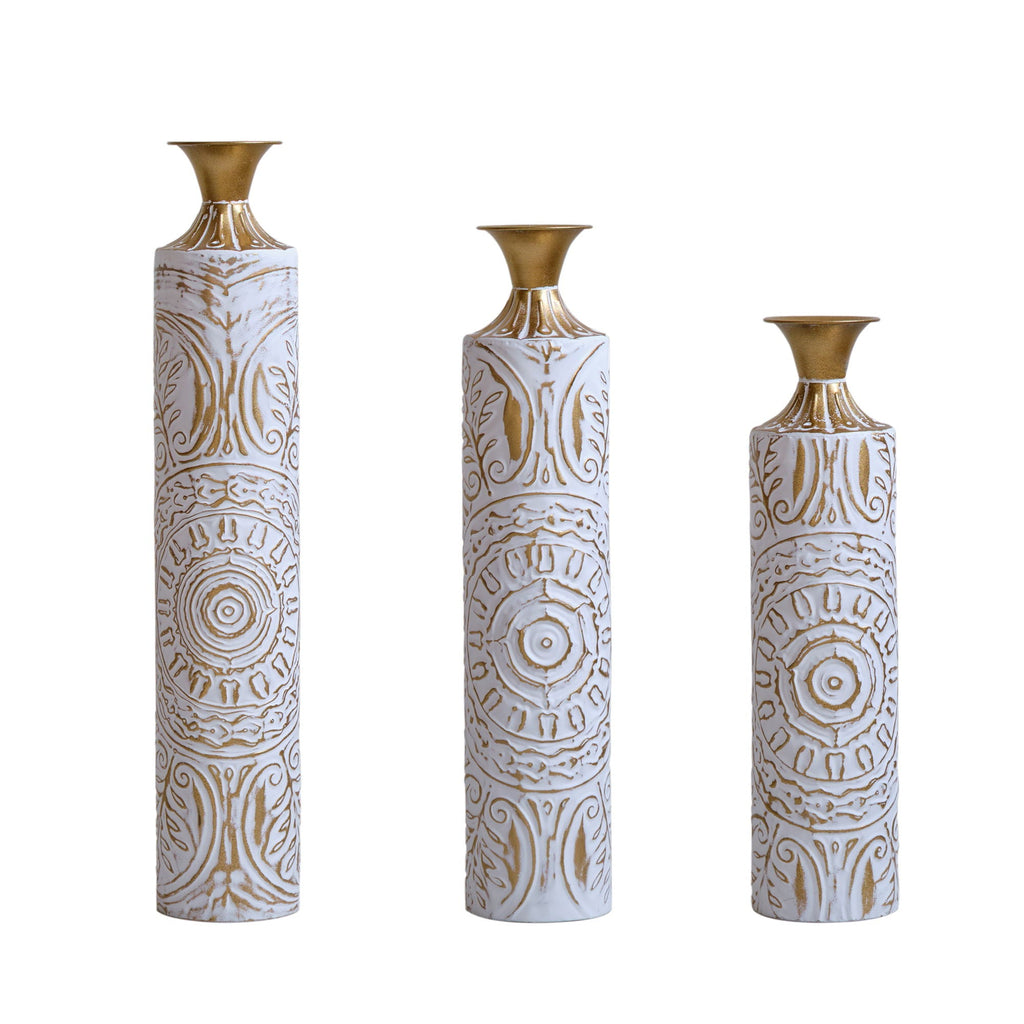 White / Gold Metal Floor Vases Set of 3 with Durable Modern Design