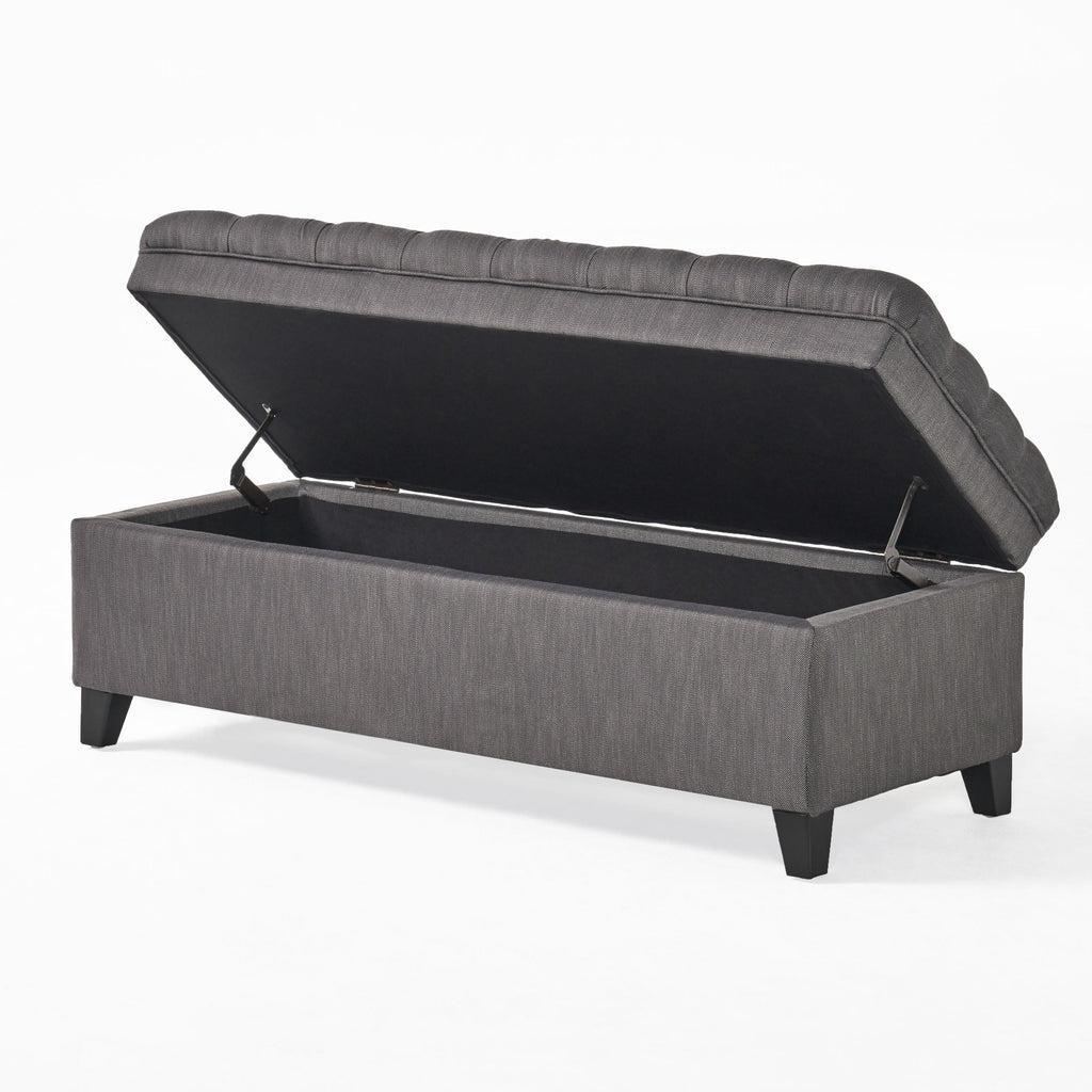 Gray Fabric Storage Ottoman Bench with Hidden Storage - Juliana