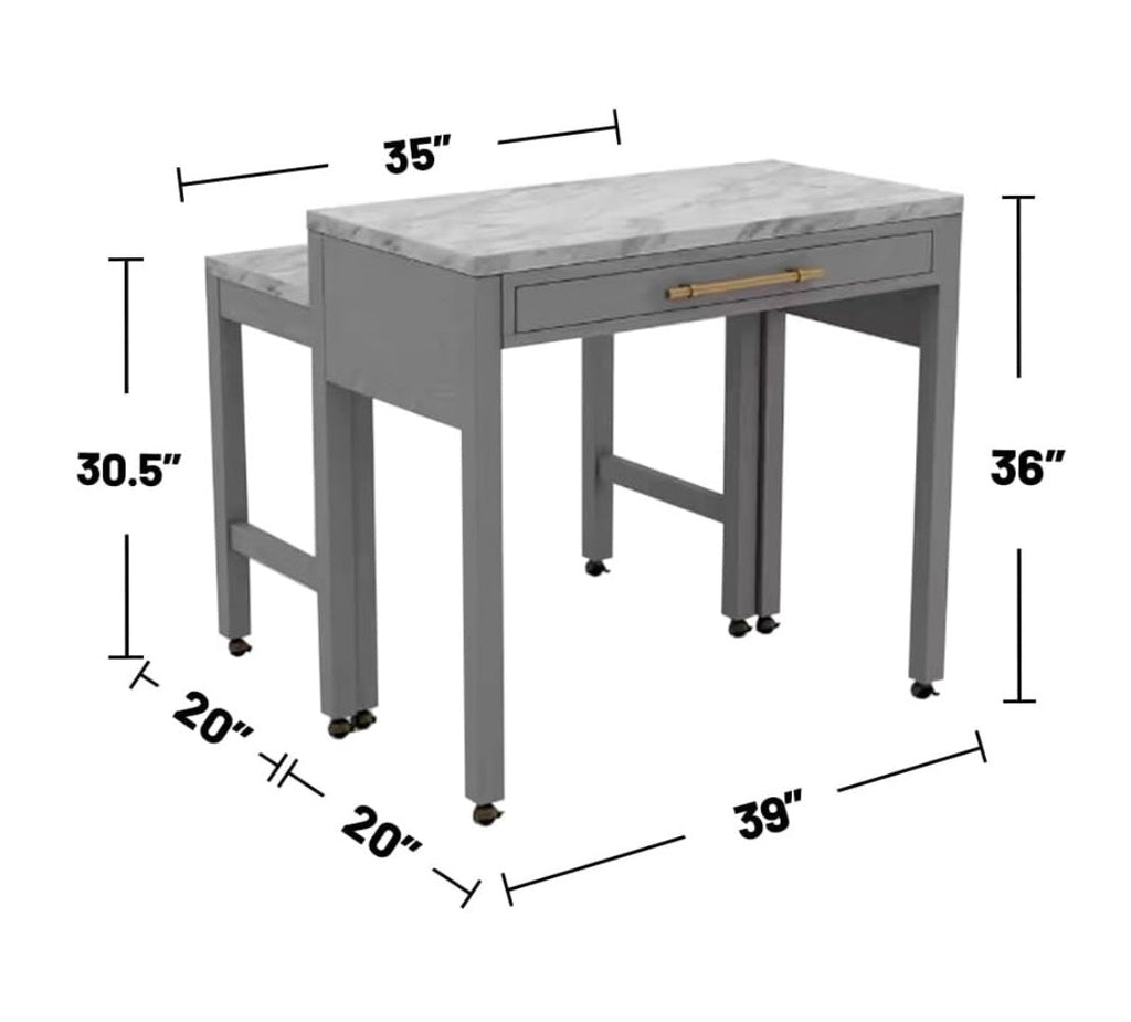 Light Gray Faux Marble Dining Table with Storage Drawer - Light Gray