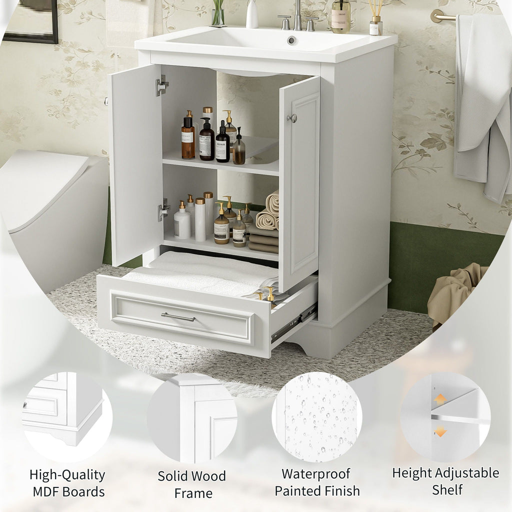 Modern Bathroom Vanity with Ceramic Sink Combo and Storage Cabinet - Multiple Colors