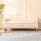 Wide Storage Ottoman Bench with Armrests - Fabric
