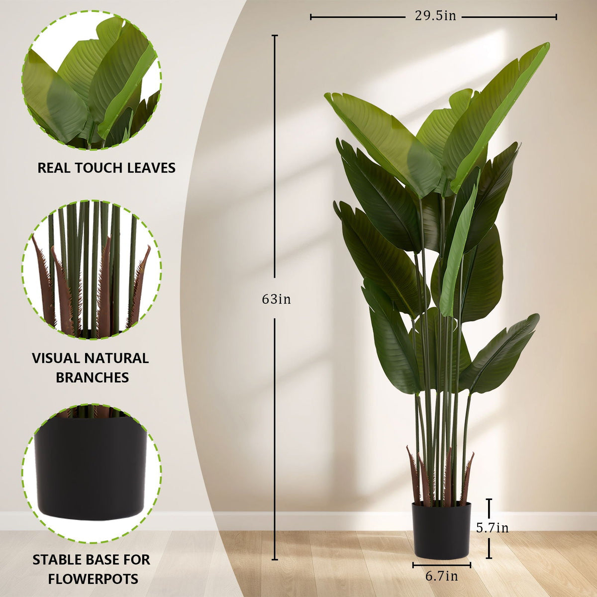 Artificial Plant Set of 2 with Durable Plastic Construction - Green