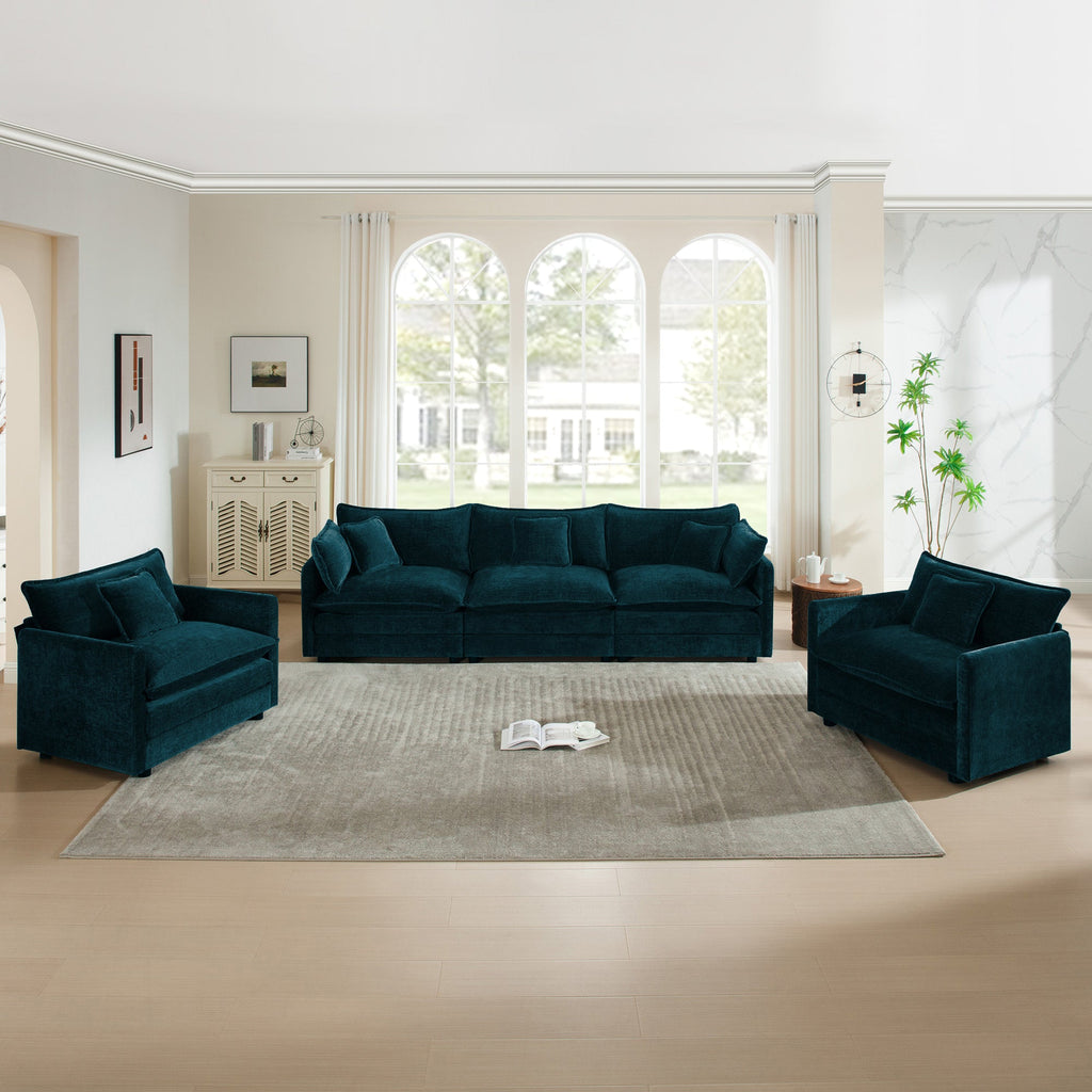 Modern 3-Piece Sofa Set with Accent Chairs - Chenille