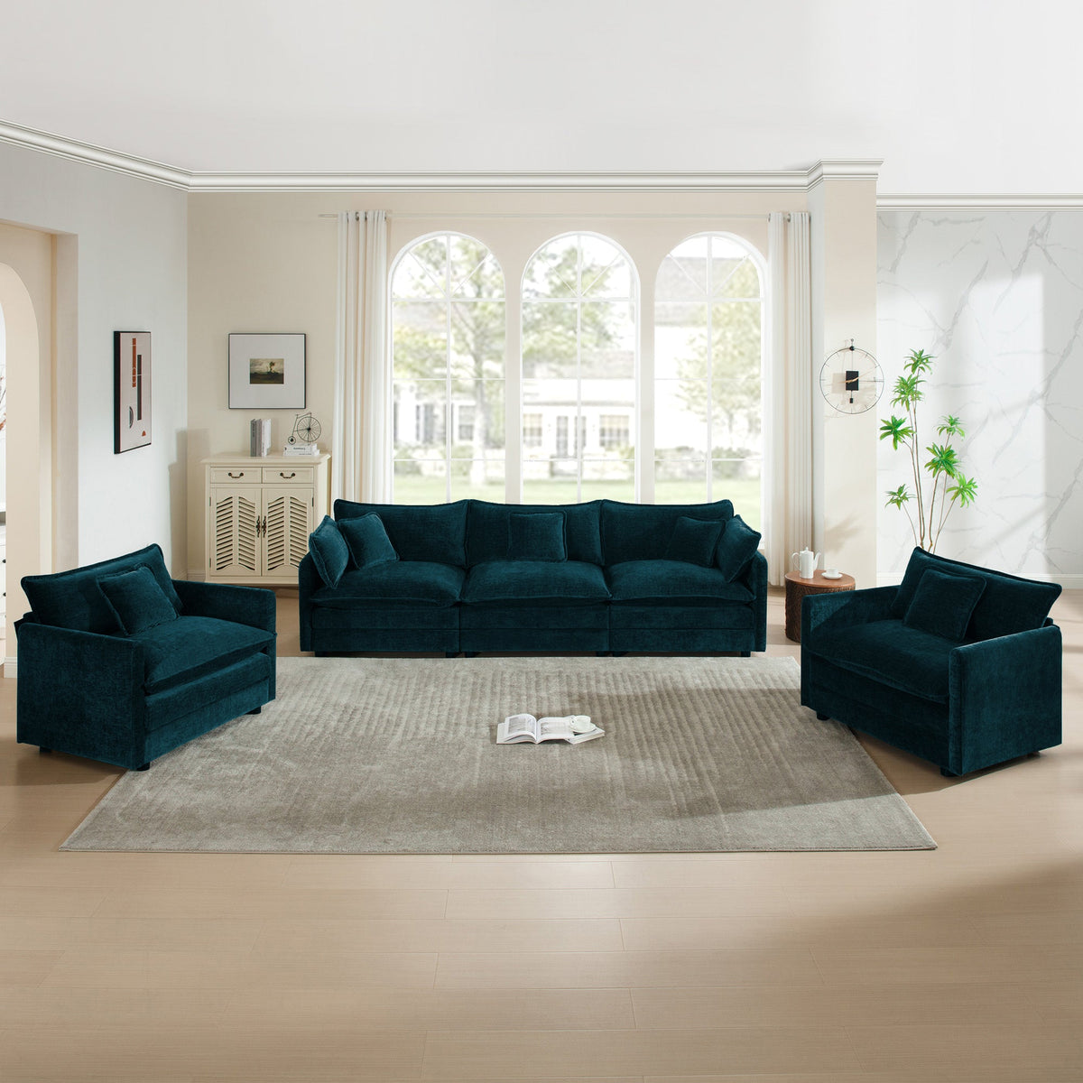 Modern 3-Piece Sofa Set with Accent Chairs - Chenille
